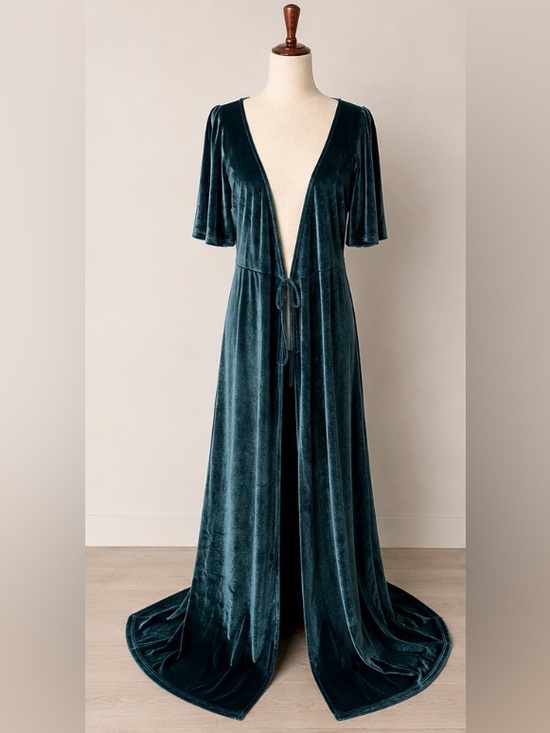 Baltic Born Dresses & Skirts - Baltic Born Teal Velvet Plunging Open Front Maxi Gown Dress Medium